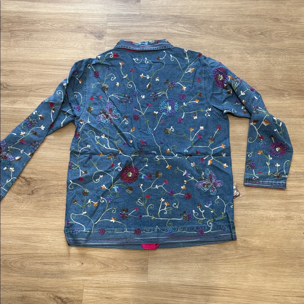 Quacker Factory Denim Jacket with Colorful Embroidery Chambray Bead - Picture 6 of 6